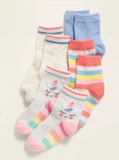 Old Navy Toddler Striped Rainbow Unicorn Crew Socks 4 Pack Size 6-12 Months