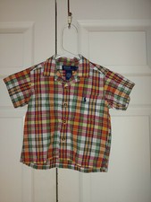 Toddler Boy Ralph Lauren Polo Short Sleeve Plaid Button Down Shirt Size 18/24 M