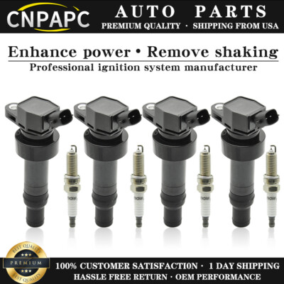 Pack 4 Ignition Coils + Iridium Spark Plugs For Kia Rio Soul Hyundai Accent 1.6L