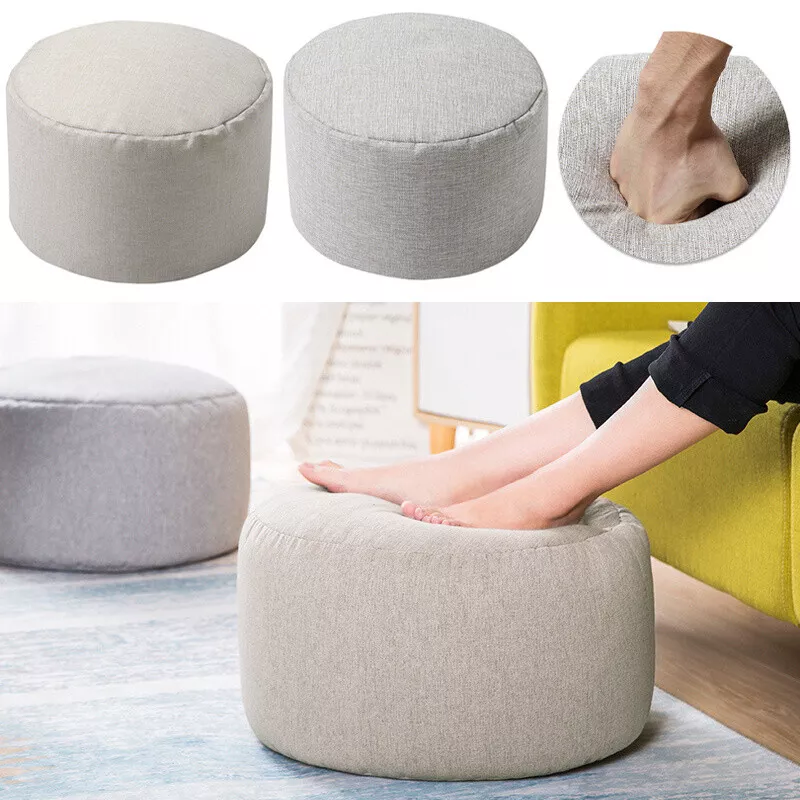 Linen Fabric Bean Bag Pouffe Stool Chair Round Footstool Sofa
