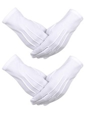 2-Pairs White Formal Cotton Gloves for Men Women, Tuxedo Parade Gloves