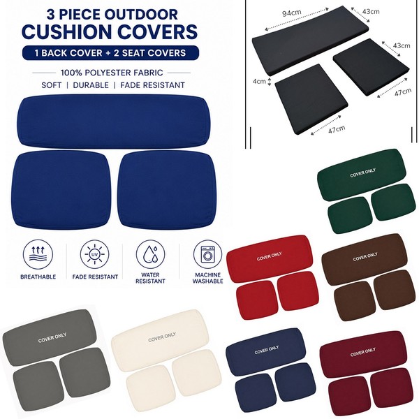 Juego de almohadillas de asiento de sofá silla sofá jardín exterior impermeable de 3 piezas