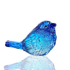 Blue Glass Bird Figurine 3 x 1.5 Inch Decorative Crystal