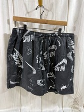 Nike Mens XL All Over Graphic Print Mesh Lined Swim Shorts Black White Polyester
