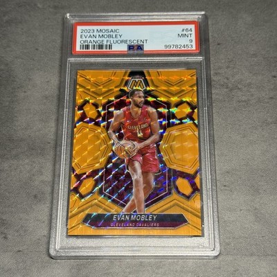 Evan Mobley PSA 9 2023-24 Panini Mosaic #64 Fluorescent Orange Mosaic Prizm /25