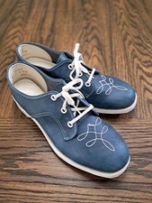 Vintage Blue Leather Bowling Shoes Retro Rockabilly White Embroidered Size 8