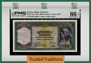 TT PK 110a 1939 GREECE 1000 DRACHMAI BANK OF GREECE PMG 66 EPQ GEM UNCIRCULATED
