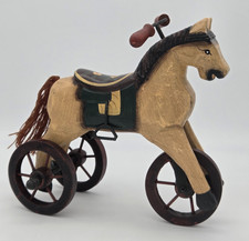Vintage Wooden Hand Carved Horse Tricycle- Antique Folk Art Children  s Toy