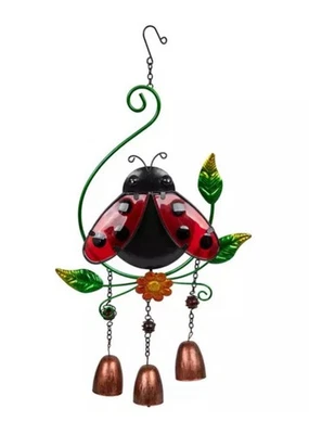 Ladybug Mobile of Wind Chimes Suncatcher Wall Hanging Flowers Beads, Brass Bells - Image 1 of 3