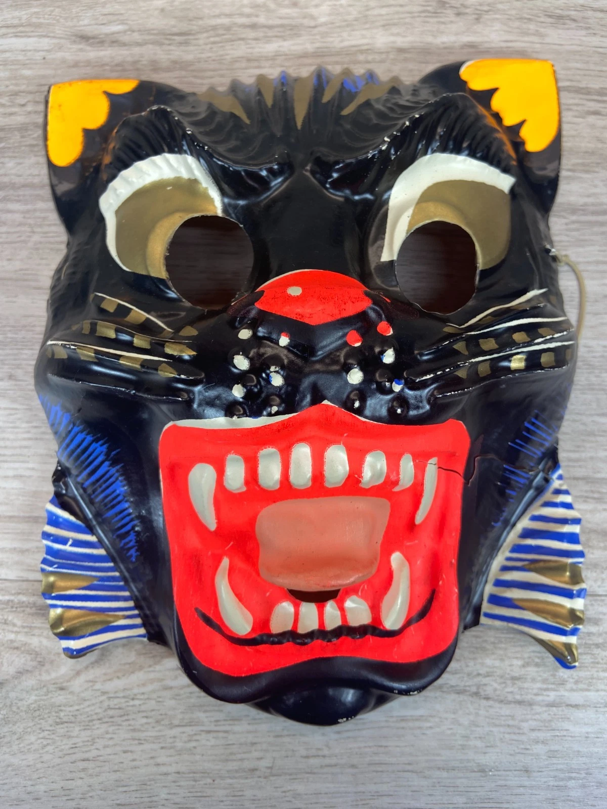 Vintage Ben Cooper Jungle Cat Halloween Costume Face Mask 60's PVC Plastic Black