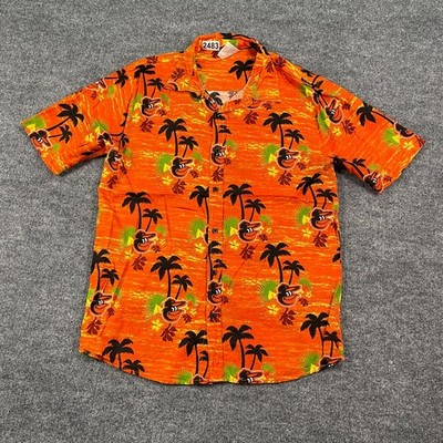 Baltimore-Orioles Hawaiian Beach AOP Button Shirt Medium 20x28 Orange