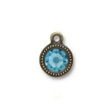 TierraCast Blue Aquamarine Crystal Birthstone Charm March 10.5mm, Antique Brass