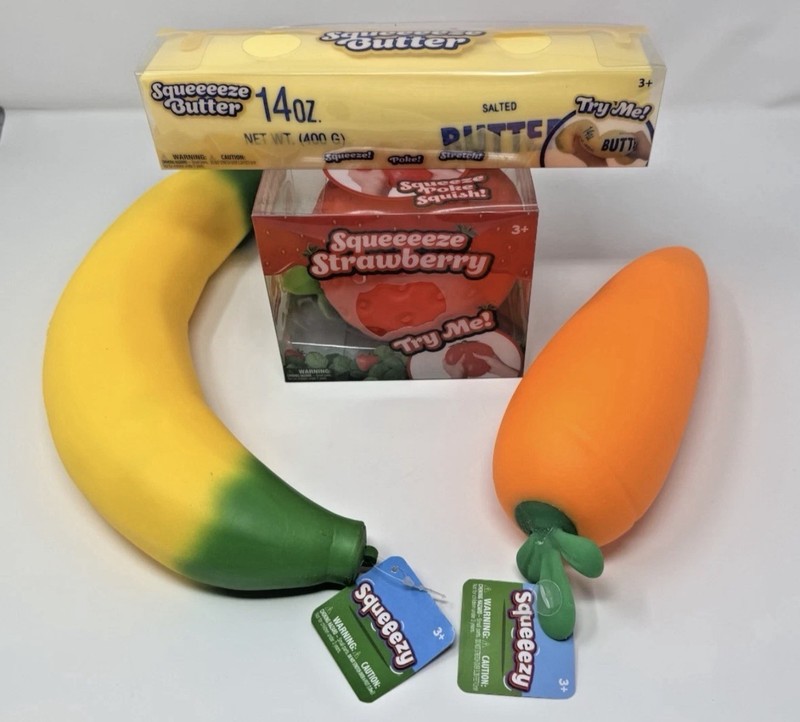 Sunny Days Squeeze Butter Strawberry Carrot Banana Laffy Snacks Squishy Bundle