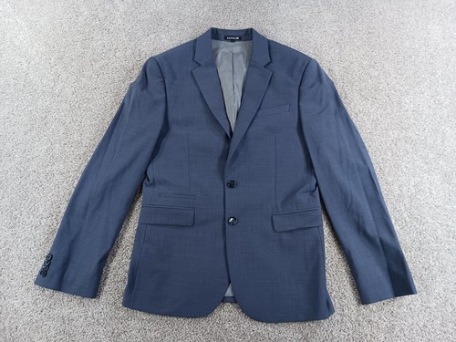 Express 36S Slim Mens Sports Coat Blue 2 Button Wool Polyester Spandex Lined