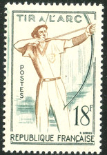 TIMBRE FRANCE 1958 N° 1163  TIR A L'ARC