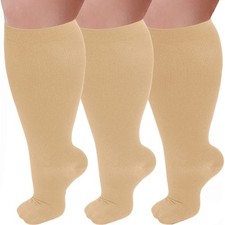 3 Pairs Womens Mens Plus Size Compression Socks Wide Calf 2030mmHg