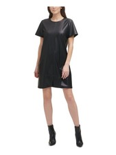DKNY Womens Black Unlined Short Sleeve Crew Neck Mini Party Shift Dress 2