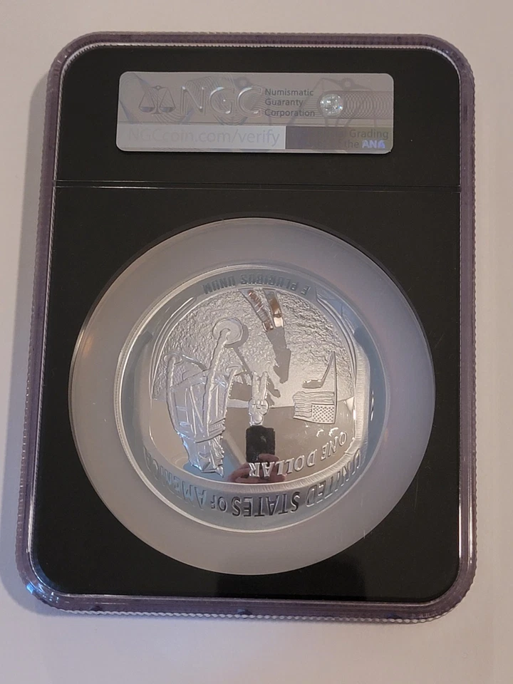 🌟Apollo 11 2019 5 oz. Silver $1 NGC PF70 UCAM FDOI Charlie Duke SIGNED -EAIX - Image 2 of 4