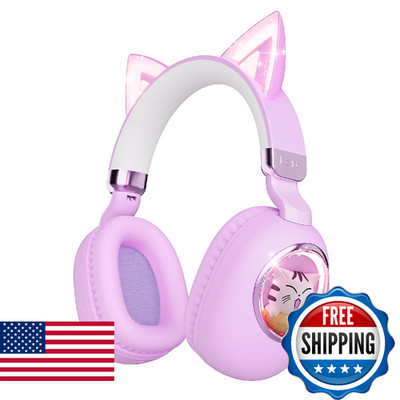 Sunvito Kids Headphones Bluetooth 5.4 - Cat Ear LED Light Up Noise Cancelling Wi