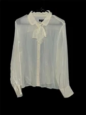 J. Crew Ivory Removable Tie-Neck Button Up Shirt in Crepe De Chine XL NWT