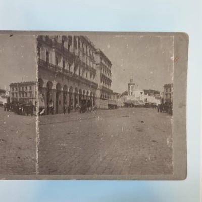 Viktorianischer Tourismus Stereoview um 1900 Echtfoto Algier Algerien Rathaus Moschee