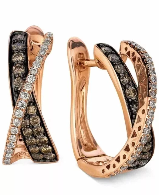 14K Rose Gold Plated 2Ct Lab Created Chocolate Diamond Crisscross Hoop Earrings - Image 2 of 2