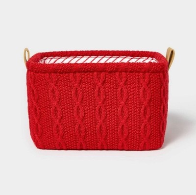 Holiday Basket Knit Red - Threshold : Rectangle Decorative Basket, 10''x8''x6'' New