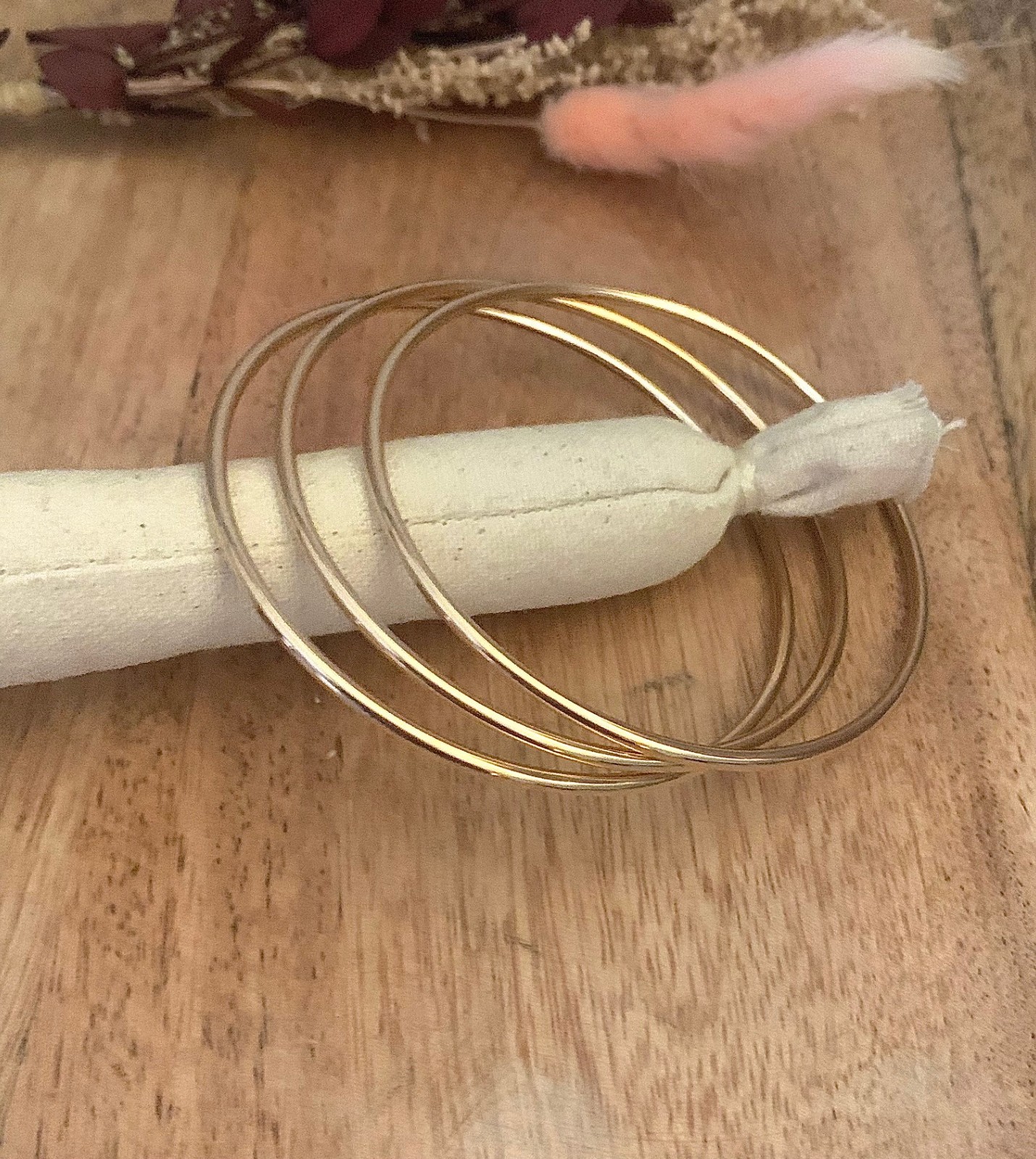 Bracelets triple joncs en plaqué or 18 carats 750/1000 rigides 62mm