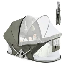 Bedside Bassinet for Baby, Portable Baby Bassinet Travel Bed with Mosquito Net