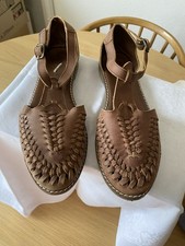 CAMILA‘S Damen Sandalen, geflochtenes Leder, braun, flach, Gr. 38