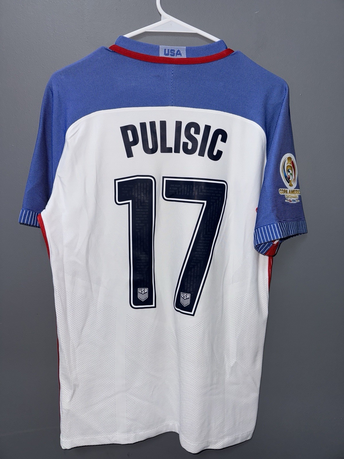 Nike USA 2016 USMNT Home Vaporknit Soccer Jersey #17 Pulisic Size Medium Used