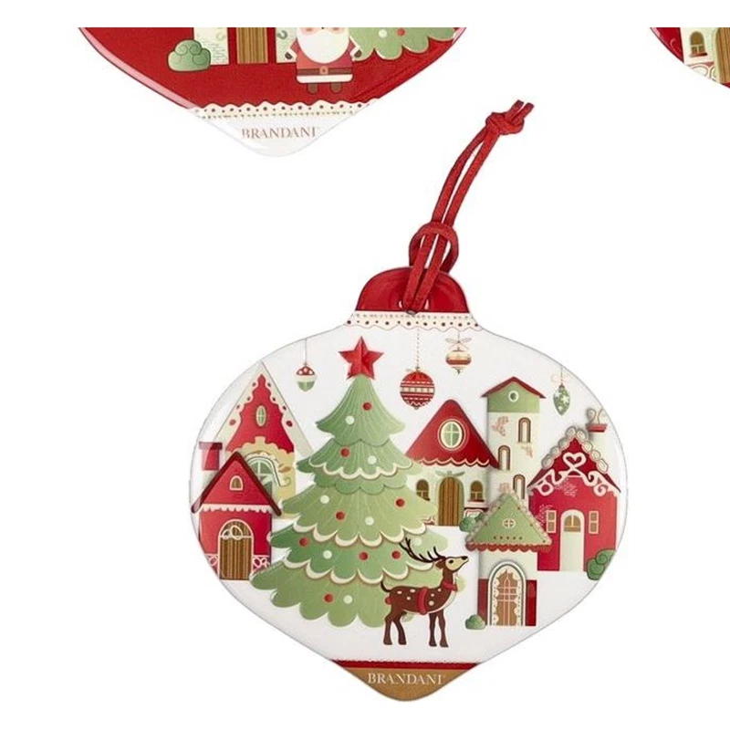 Set 4 Sottobicchieri Natale Goccia Ceramica Sughero BRANDANI Villaggio in Festa, fotografia 4 di 9