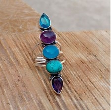 Handmade Amethyst Ring Sterling Silver Multi Gemstone Boho Ring All Size R 546