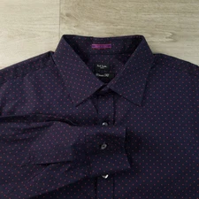 Paul Smith Button Up Dress Shirt Men's 16.5 Large Classic Fit Blue Red Polka Dot