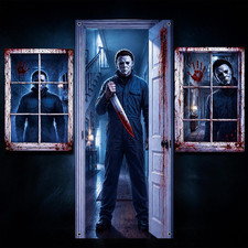 3 PCS Halloween Door Cover Scary Curtain Halloween Window Decorations