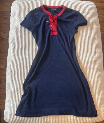 Chaps Navy/Red Solid Knit Cotton Lace-Up Grommet T-Shirt Dress Womens S/P/CH
