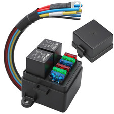 12V Pre-Wired Fuse Relay Box, 2 Relays and 6 ATC/ATO Blade Fuses, 4-Pin 80A Rel