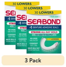 (3 Pack) Sea Bond Lower Secure Denture Adhesive Seals, Fresh Mint, 30 Count
