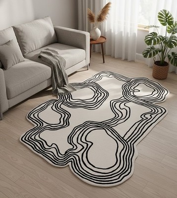 Modern Hand-Tufted 100% Wool Cream Irregular Shape 8x10 Area Rug for Living Room