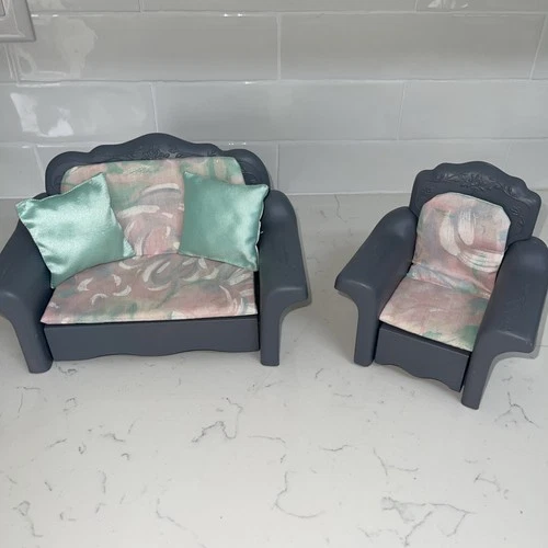 Custom Vintage 1987 Barbie Sweet Roses Sofa (pull Out Bed ) And Chair Set