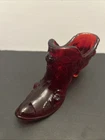 Vintage Fenton Glass Shoe Slipper Ruby Red Cabbage Rose Victorian GLOWS -Marked