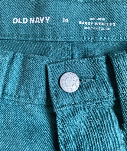 NWT Girl’s Old Navy Jeans Size 14 Baggy Wide Leg Adjustable Waist Teal - Picture 4 of 8
