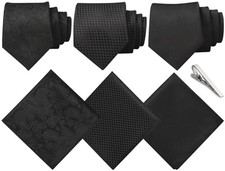 Deviegath Men's Tie Set Formal Neckties, 3 Ties for Men and 3 Pocket Black