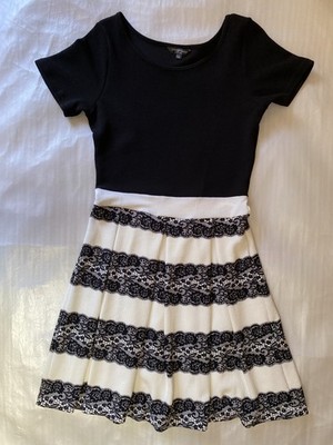 Christian Siriano Cocktail Dress Women's M Black White Lace Overlay Stretch  | eBay