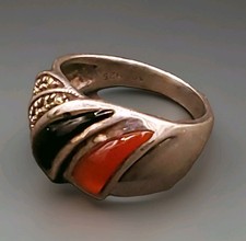 Vtg 925 Sterling Silver Red Carnelian Onyx Marcasite Ring Size 7 