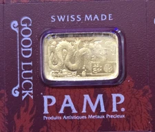 1 gram PAMP Suisse Gold Good Luck Yellow Dragon Bar (New in Assay)