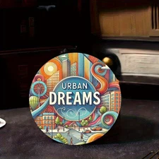 Urban Dreams Metal Wall Decor - Modern Cityscape Art with Skyscrapers, Hot Air B