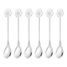 6pcs Coffee Spoons, Rose Tea Spoons Stainless Steel, Silver