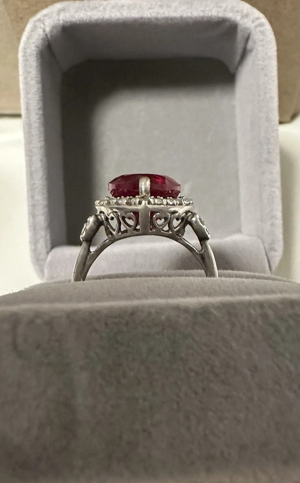 Anillo Corazón Lorenzo Rubí y Zafiro Blanco Creado en Laboratorio Plata de Ley Foto 4 de 4