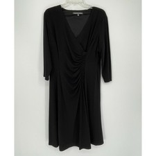 Jones Wear Dress Women's Black Faux Wrap Stretch Ruched LBD Sheath Dress Size 14